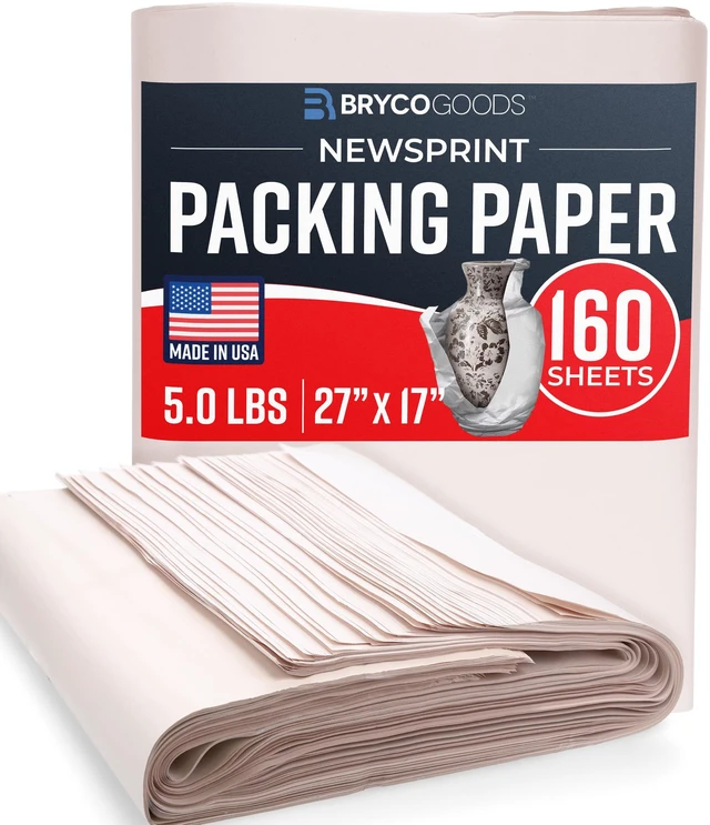 Main image of Newsprint Packing Paper Sheets for Moving - 5lb - 160 Sheets of Newspaper Paper - Must Have in Your Moving Supplies - 27" x 17" - Made in USA