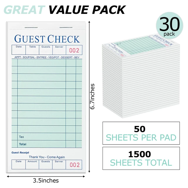Alt view image 2 of 7 - 30 Pack Server Books, Guest Check Books for Servers, Green