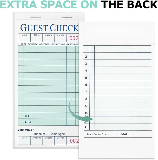 Alt view image 4 of 7 - 30 Pack Server Books, Guest Check Books for Servers, Green