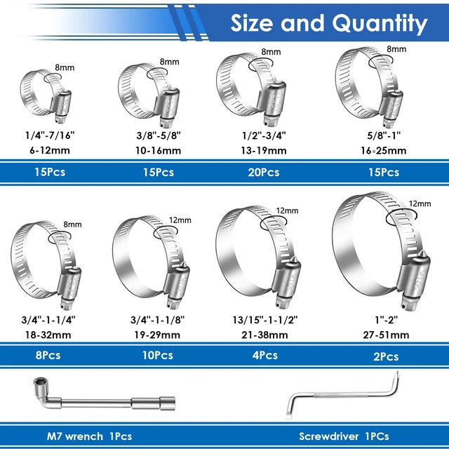 Alt view image 4 of 7 - 350Pcs 5.3-51mm Single Ear Hose Clamps with Worm Gear Hose Clamps Assortment Kit Pack in Handheld Box for Auto/Home Appliance/Pipe/Fuel Line