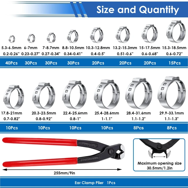 Alt view image 3 of 7 - 350Pcs 5.3-51mm Single Ear Hose Clamps with Worm Gear Hose Clamps Assortment Kit Pack in Handheld Box for Auto/Home Appliance/Pipe/Fuel Line