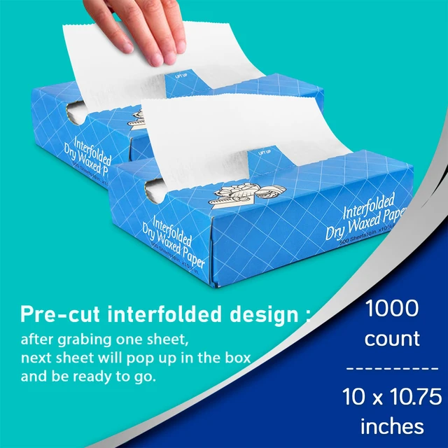 Alt view image 3 of 7 - 1000 Sheets 10 x 10.75 Dry Wax Paper Sheets for Food, Greaseproof Sandwich Wrapping, Interfolded Deli Wax Paper for Fries, Burgers, Food Basket, Made in USA