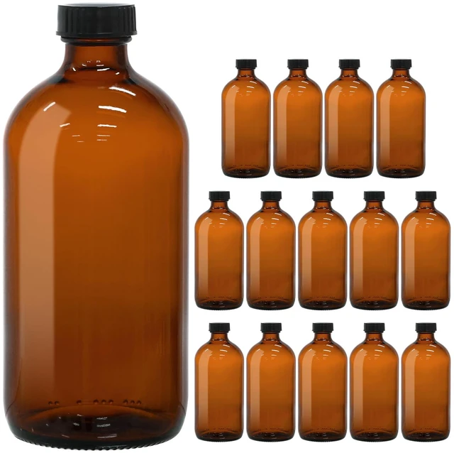 Main image of 16oz Amber Glass Bottles with Polycone Caps for Kombucha, 15 Pack Brown Glass Containers for Vanilla Extract, Brewing, Storing Condiments, Essential Oils, and Homemade Solutions- Leak-Proof