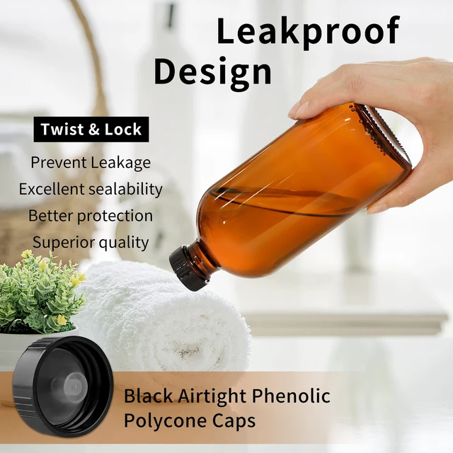 Alt view image 3 of 7 - 16oz Amber Glass Bottles with Polycone Caps for Kombucha, 15 Pack Brown Glass Containers for Vanilla Extract, Brewing, Storing Condiments, Essential Oils, and Homemade Solutions- Leak-Proof