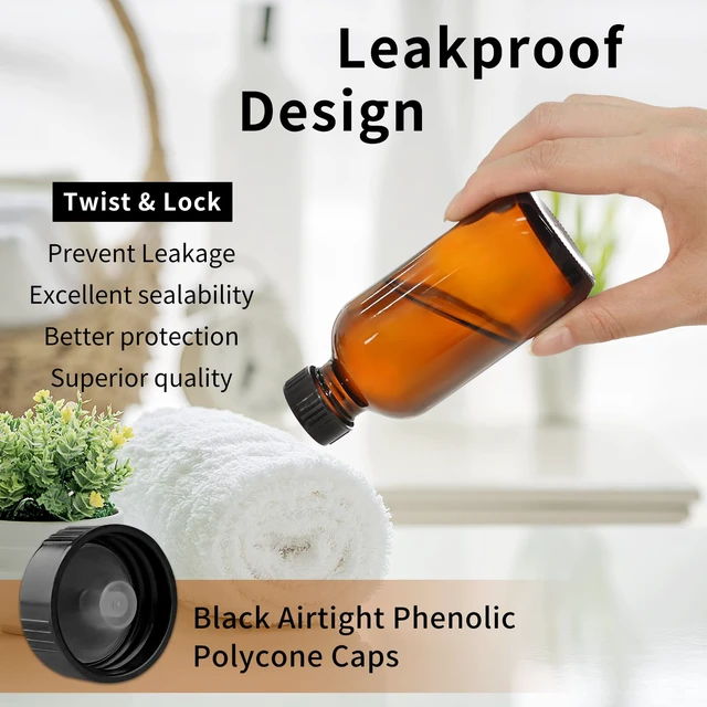 Alt view image 3 of 7 - 4oz Amber Glass Boston Round Bottles for Vanilla Extract, 35Pack Brown Glass Bottles with Phenolic Polycone Caps, Airtight & Leak-Proof for Condiments, Essential Oils and Homemade Solutions