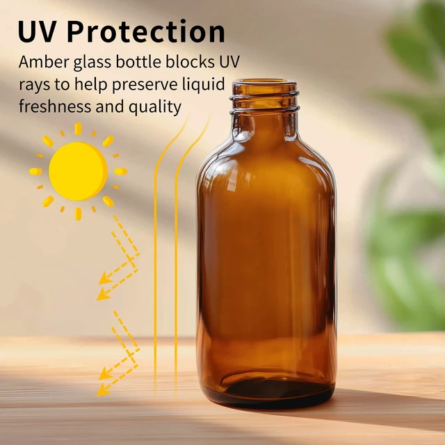 Alt view image 4 of 7 - 4oz Amber Glass Boston Round Bottles for Vanilla Extract, 35Pack Brown Glass Bottles with Phenolic Polycone Caps, Airtight & Leak-Proof for Condiments, Essential Oils and Homemade Solutions