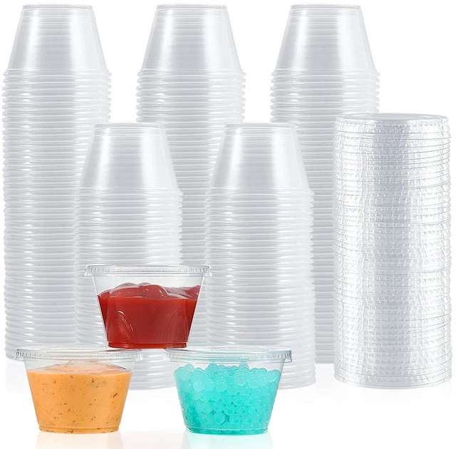 Main image of 360 Sets 4 oz Plastic Portion Cups with Lids, Plastic Sauce Cups with Lids Leak-proof sealing lids for sauces, jelly shots, souffle, condiments, dressings, for daily use, commercial kitchens, takeaway