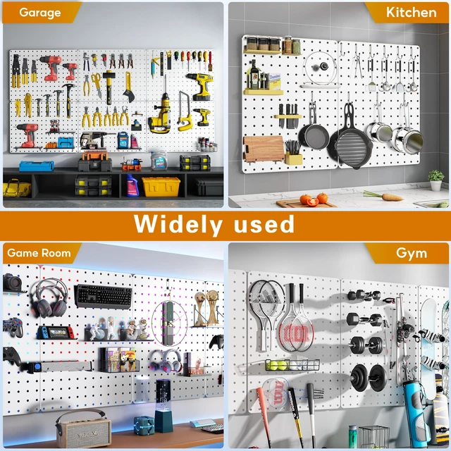 Alt view image 7 of 7 - Peg Board, 112pcs Metal PegBoard Organizer with Accessories, 6 Pack 16'' x 12'' White Pegboard Panels with Hooks, Wall Organizer for Craft Room,Sewing Room,Office,Garage,Kitchen