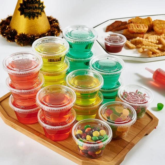 Alt view image 3 of 7 - 360 Sets 4 oz Plastic Portion Cups with Lids, Plastic Sauce Cups with Lids Leak-proof sealing lids for sauces, jelly shots, souffle, condiments, dressings, for daily use, commercial kitchens, takeaway