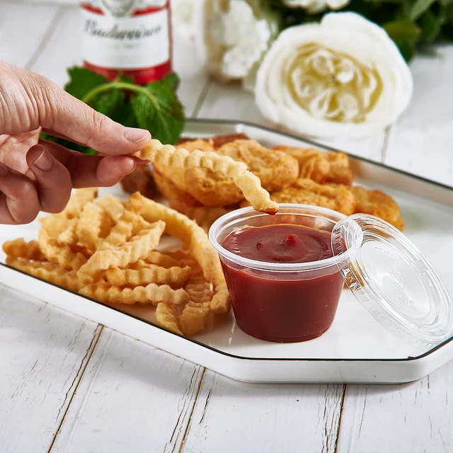 Alt view image 5 of 7 - 360 Sets 4 oz Plastic Portion Cups with Lids, Plastic Sauce Cups with Lids Leak-proof sealing lids for sauces, jelly shots, souffle, condiments, dressings, for daily use, commercial kitchens, takeaway
