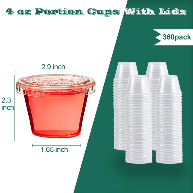 Alt view image 6 of 7 - 360 Sets 4 oz Plastic Portion Cups with Lids, Plastic Sauce Cups with Lids Leak-proof sealing lids for sauces, jelly shots, souffle, condiments, dressings, for daily use, commercial kitchens, takeaway