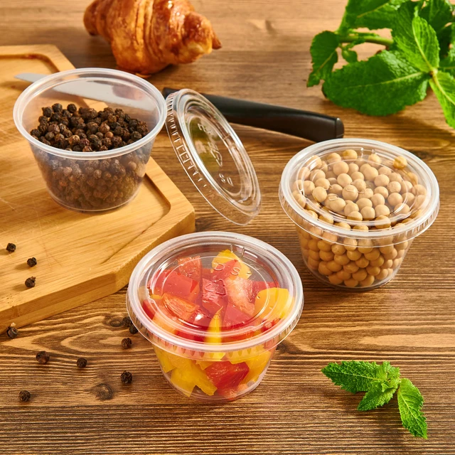 Alt view image 4 of 7 - 360 Sets 4 oz Plastic Portion Cups with Lids, Plastic Sauce Cups with Lids Leak-proof sealing lids for sauces, jelly shots, souffle, condiments, dressings, for daily use, commercial kitchens, takeaway