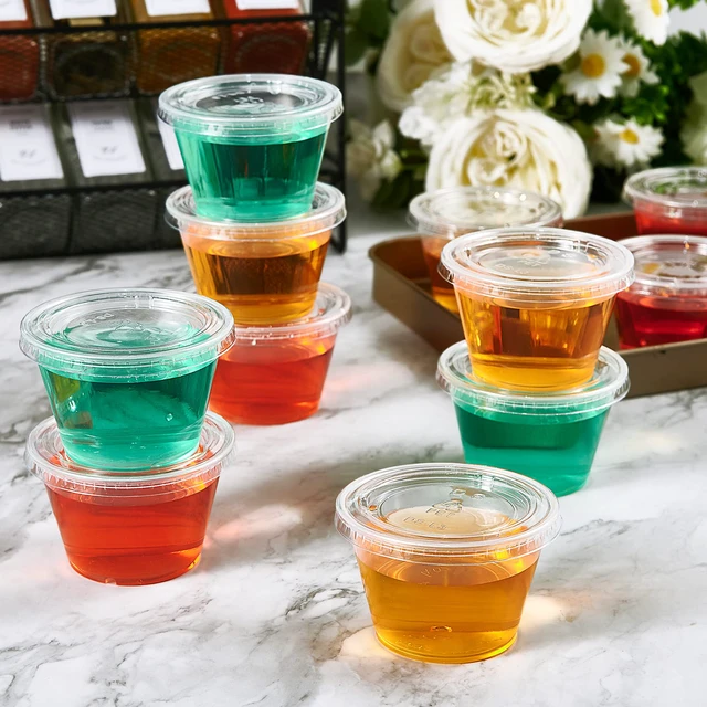 Alt view image 7 of 7 - 360 Sets 4 oz Plastic Portion Cups with Lids, Plastic Sauce Cups with Lids Leak-proof sealing lids for sauces, jelly shots, souffle, condiments, dressings, for daily use, commercial kitchens, takeaway