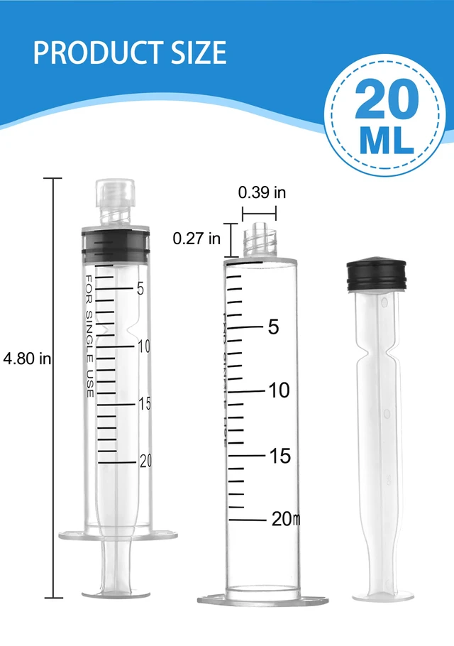 Alt view image 3 of 7 - Luer Lock Syringe 20ml - Sterile Disposable Syringes 50 Pack Without Needles Individual Sealed Packaging