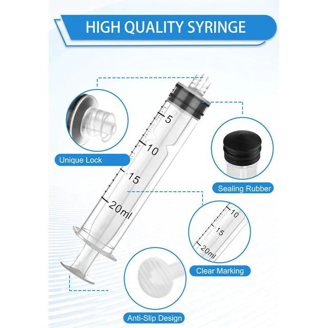 Alt view image 4 of 7 - Luer Lock Syringe 20ml - Sterile Disposable Syringes 50 Pack Without Needles Individual Sealed Packaging