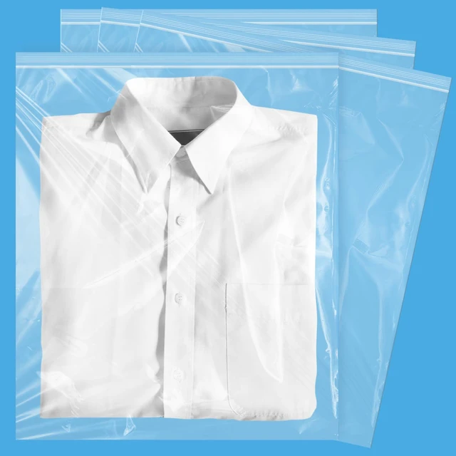 Main image of 120 Count 13" x 15" Clear Plastic Shirt Bags, Resealable Poly Bags Large Zip Bags for T-Shirts, Pants, Clothing, Apparel, Business Shipping, Moving, Home Storage, and Gifts