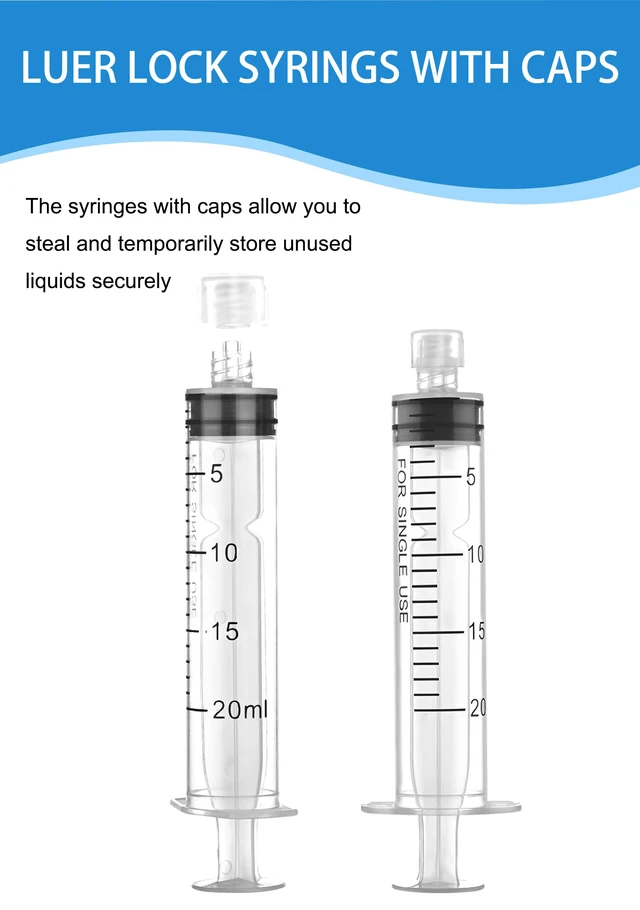 Alt view image 6 of 7 - Luer Lock Syringe 20ml - Sterile Disposable Syringes 50 Pack Without Needles Individual Sealed Packaging