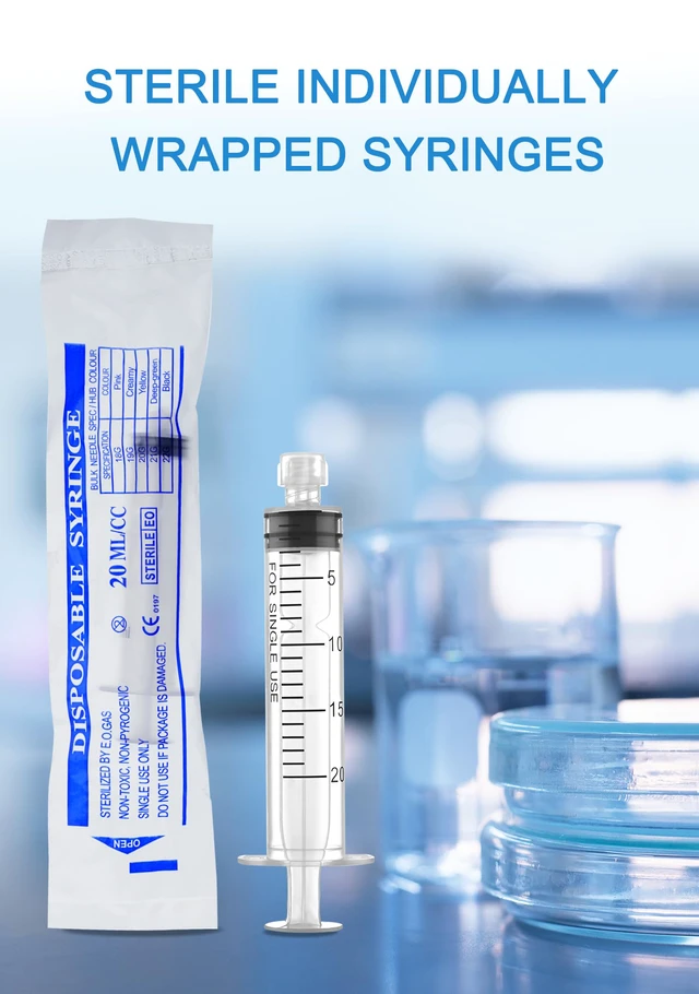 Alt view image 7 of 7 - Luer Lock Syringe 20ml - Sterile Disposable Syringes 50 Pack Without Needles Individual Sealed Packaging