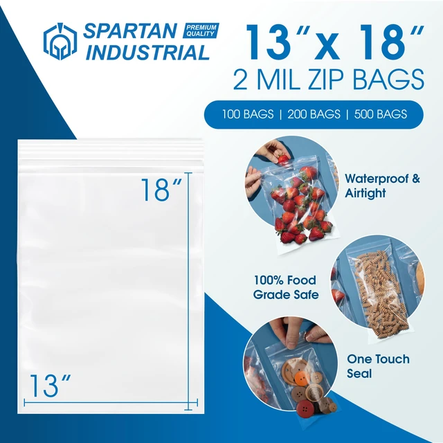 Alt view image 2 of 6 - 13 X 18 (200 Count) 2 Mil Clear Reclosable Zip Plastic Poly Bags with Resealable Lock Seal Zipper