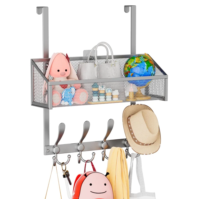 Main image of Over The Door Hooks Organizer, Coat Rack Over The Door Storage Hanger Towel Rack, Back of Door Storage Organizer for Bathroom,Bedroom,Kitchen,Office (Silver, 2-Tier)