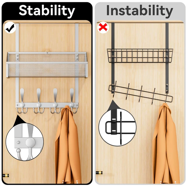 Alt view image 2 of 7 - Over The Door Hooks Organizer, Coat Rack Over The Door Storage Hanger Towel Rack, Back of Door Storage Organizer for Bathroom,Bedroom,Kitchen,Office (Silver, 2-Tier)