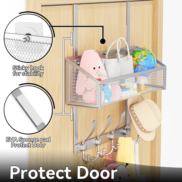 Alt view image 3 of 7 - Over The Door Hooks Organizer, Coat Rack Over The Door Storage Hanger Towel Rack, Back of Door Storage Organizer for Bathroom,Bedroom,Kitchen,Office (Silver, 2-Tier)