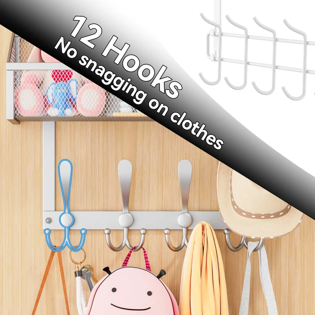 Alt view image 4 of 7 - Over The Door Hooks Organizer, Coat Rack Over The Door Storage Hanger Towel Rack, Back of Door Storage Organizer for Bathroom,Bedroom,Kitchen,Office (Silver, 2-Tier)