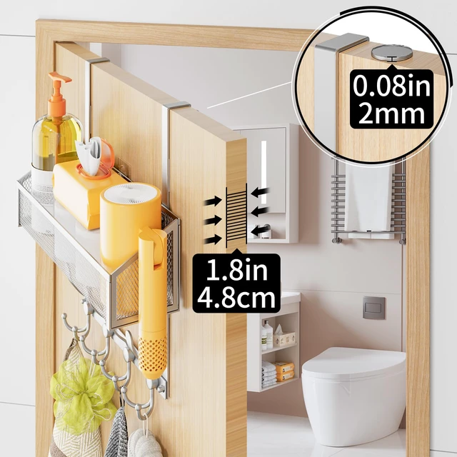 Alt view image 5 of 7 - Over The Door Hooks Organizer, Coat Rack Over The Door Storage Hanger Towel Rack, Back of Door Storage Organizer for Bathroom,Bedroom,Kitchen,Office (Silver, 2-Tier)