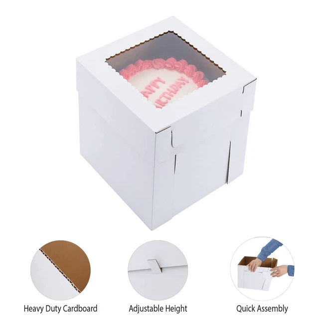 Alt view image 3 of 7 - Tall Cake Boxes for Tier Cakes,10x10x12 Inch 10Pack Thick Sturdy Cake Box with Window,Layer Cake Carrier,Disposable Cake Containers