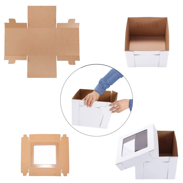 Alt view image 6 of 7 - Tall Cake Boxes for Tier Cakes,12x12x12 Inch 10 Pack Thick Sturdy Bakery Box with Window,White Wedding Cake Boxes,Layer Cake Carrier,Disposable Cake Containers