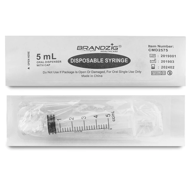 Alt view image 4 of 5 - 5ml Syringe With Cap (100 Pack) | Oral Dispenser Without Needle, Luer Slip Tip, | Individually Wrapped Medicine Dropper For Infants & Pets