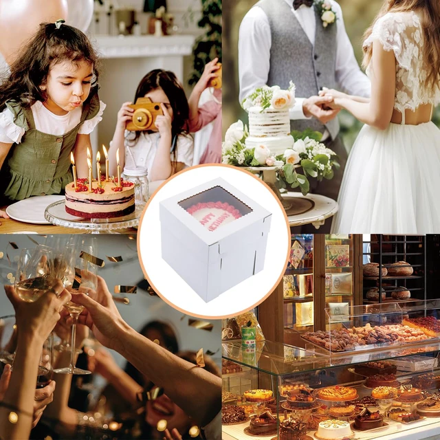 Alt view image 7 of 7 - Tall Cake Boxes for Tier Cakes,12x12x12 Inch 10 Pack Thick Sturdy Bakery Box with Window,White Wedding Cake Boxes,Layer Cake Carrier,Disposable Cake Containers