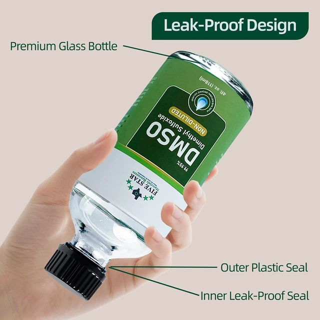Alt view image 3 of 6 - DMSO Liquid 99.95% Pure Dimethyl Sulfoxide (4 Fl Oz) 99.95% Ultra High Purity DMSO Liquid,Undiluted,Nearly Odorless Formula,Large Size Clear Glass Bottle with Precision Dropper