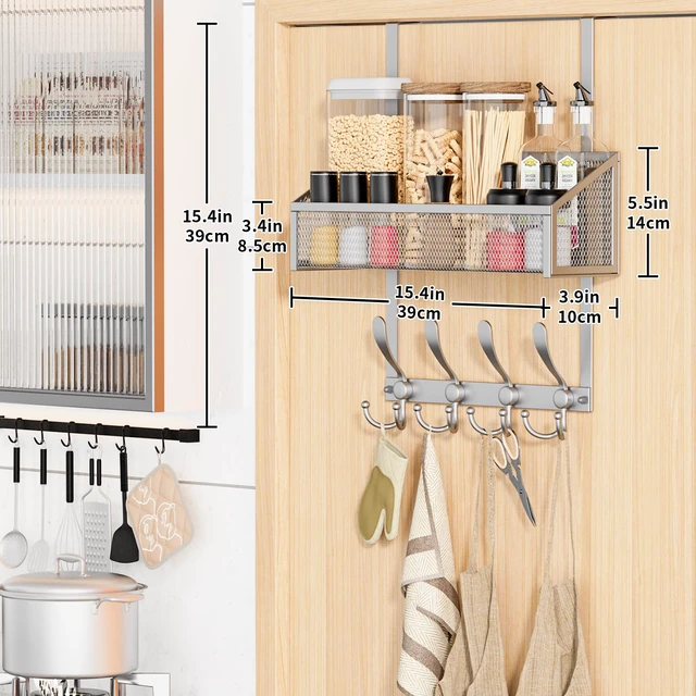 Alt view image 7 of 7 - Over The Door Hooks Organizer, Coat Rack Over The Door Storage Hanger Towel Rack, Back of Door Storage Organizer for Bathroom,Bedroom,Kitchen,Office (Silver, 2-Tier)