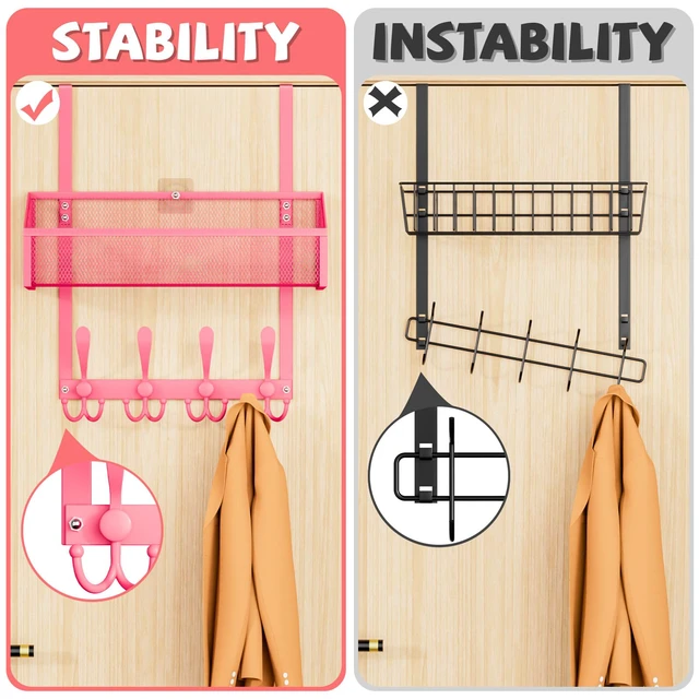Alt view image 2 of 7 - Over The Door Hooks Organizer, Coat Rack Over The Door Storage Hanger Towel Rack, Back of Door Storage Organizer for Bathroom,Bedroom,Kitchen,Office (Pink, 2-Tier)