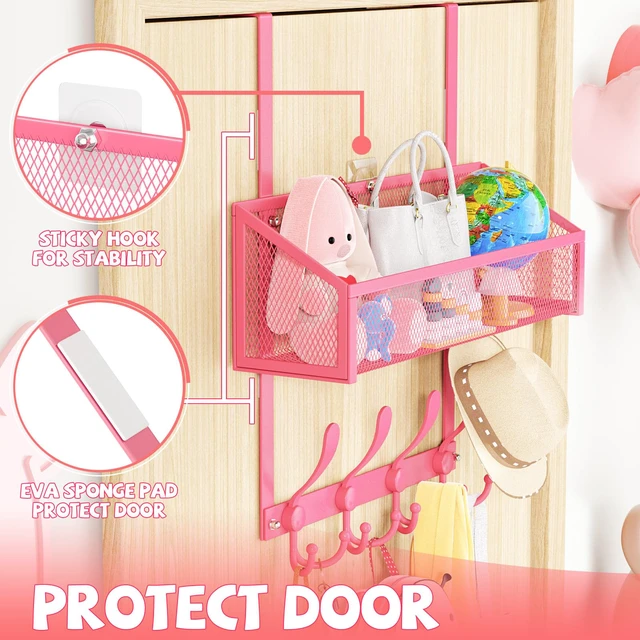 Alt view image 3 of 7 - Over The Door Hooks Organizer, Coat Rack Over The Door Storage Hanger Towel Rack, Back of Door Storage Organizer for Bathroom,Bedroom,Kitchen,Office (Pink, 2-Tier)