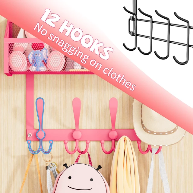Alt view image 4 of 7 - Over The Door Hooks Organizer, Coat Rack Over The Door Storage Hanger Towel Rack, Back of Door Storage Organizer for Bathroom,Bedroom,Kitchen,Office (Pink, 2-Tier)