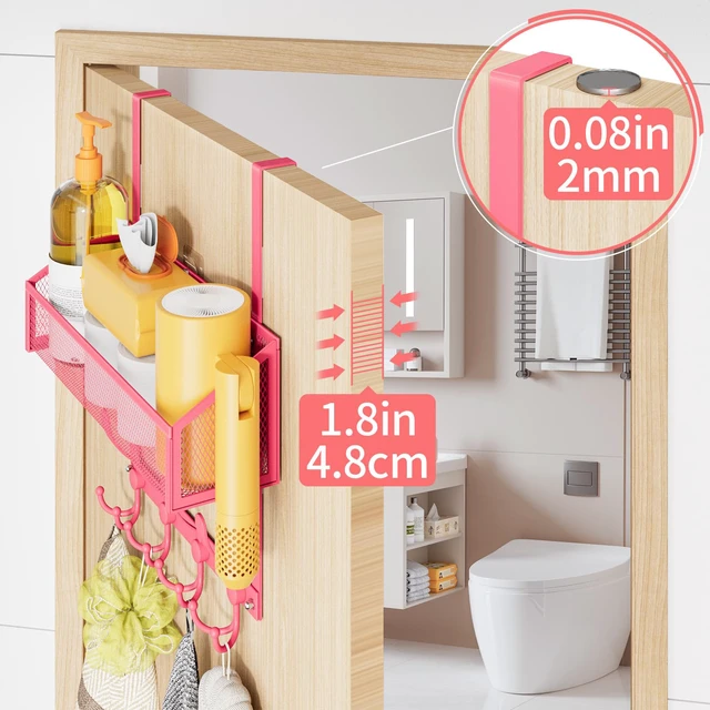 Alt view image 5 of 7 - Over The Door Hooks Organizer, Coat Rack Over The Door Storage Hanger Towel Rack, Back of Door Storage Organizer for Bathroom,Bedroom,Kitchen,Office (Pink, 2-Tier)