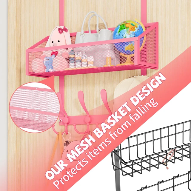 Alt view image 6 of 7 - Over The Door Hooks Organizer, Coat Rack Over The Door Storage Hanger Towel Rack, Back of Door Storage Organizer for Bathroom,Bedroom,Kitchen,Office (Pink, 2-Tier)