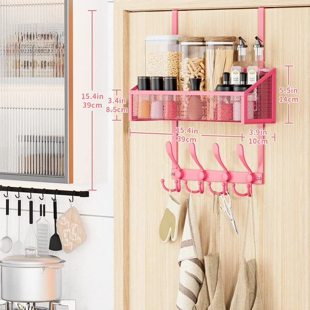Alt view image 7 of 7 - Over The Door Hooks Organizer, Coat Rack Over The Door Storage Hanger Towel Rack, Back of Door Storage Organizer for Bathroom,Bedroom,Kitchen,Office (Pink, 2-Tier)