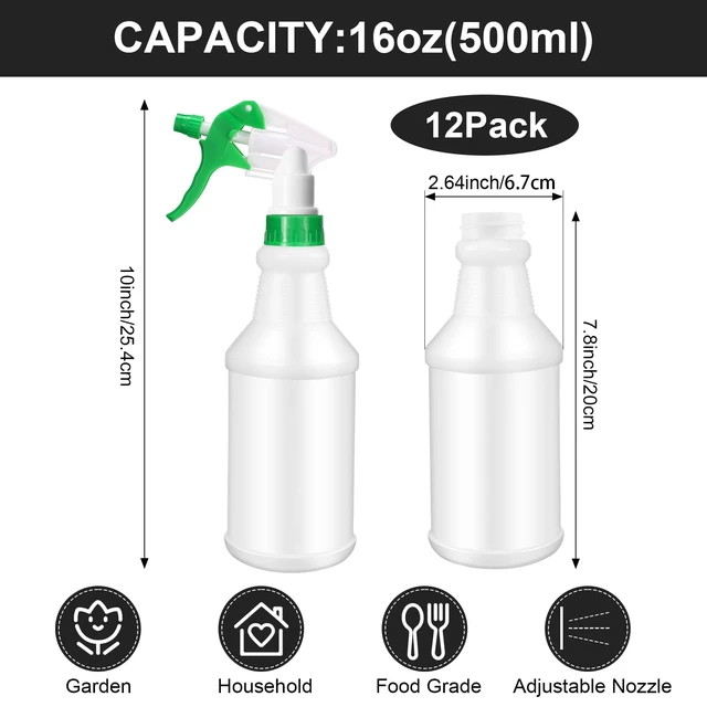Alt view image 2 of 6 - 12 Pcs 16 Oz Plastic Spray Bottles Reusable adjustable sprayers for water, cleaners, plants and household tasks; bulk pack for home or commercial use