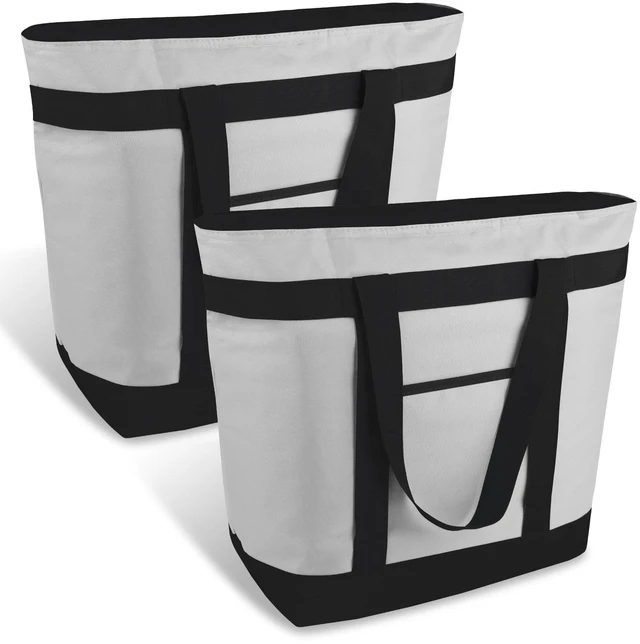 Main image of 2PK Insulated Grocery Tote Bags with Top Zipper, Grey, 39L Large Reusable Cooler Bags, Leak-Resistant Thermal Shopping Bag for Food Delivery, Beach, Travel, Picnic/Camping, Collapsible