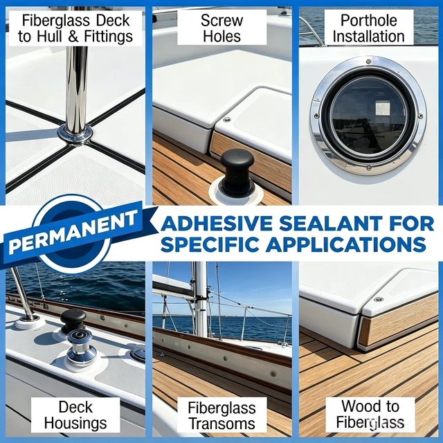 Alt view image 3 of 7 - 5200 Marine Sealant for Boats & RVs-Fast-Cure (30 Mins), Waterproof, UV-Resistant, High-Bond Adhesive Sealant for Hulls, Decks, Fiberglass, Wood & Metal-Eco-Friendly, Low Odor, with Gloves&Nozzle