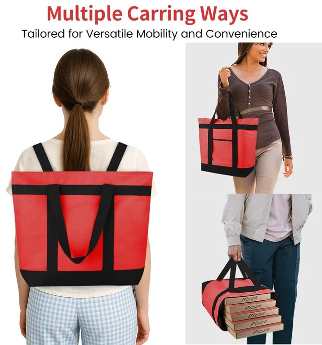 Alt view image 6 of 7 - 2PK Insulated Grocery Tote Bags with Top Zipper, Red, 39L Large Reusable Cooler Bags, Leak-Resistant Thermal Shopping Bag for Food Delivery, Beach, Travel, Picnic/Camping, Collapsible