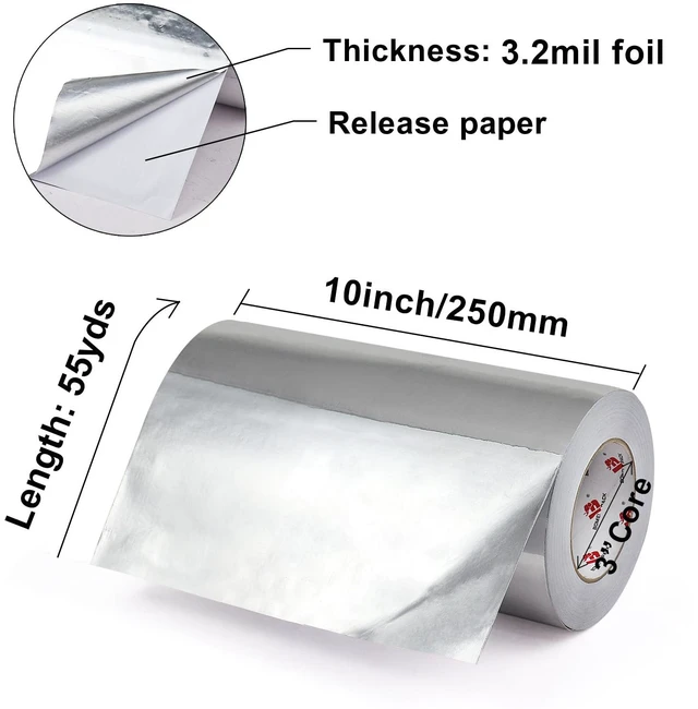 Alt view image 2 of 7 - 10 Inch Aluminum Foil Tape,Heavy Duty Metal Foil Duct Tape,10 Inch x 55 Yards,High Temperature Silver Foil Tape,Perfect for Sealing & Patching,HVAC,Air Ducts,Insulation and Metal Repair