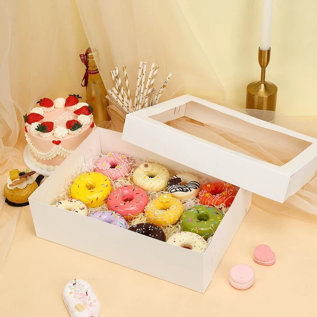 Alt view image 7 of 7 - 10pcs 14x10x4in Cake Boxes with Board, Rectangle Quarter Sheet Bakery Box Bakery Boxes with Window for Quarter Sheet Cake, Pastries, Donuts, Cookies, Cupcakes, Brownies & Pie Packaging
