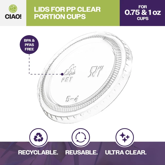 Alt view image 2 of 7 - Ultra Clear PET Portion Cup Lids.45mm Diameter, Fit For 0.75oz & 1oz Portion Cups - Case of 2,500