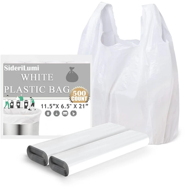 Main image of Plastic Bags, (11.5x 6.5" x 21)(550Pack) White Plastic Shopping Bags with Handles for Small Business Grocery T Shirt Bag Reusable and Disposable, in Bulk