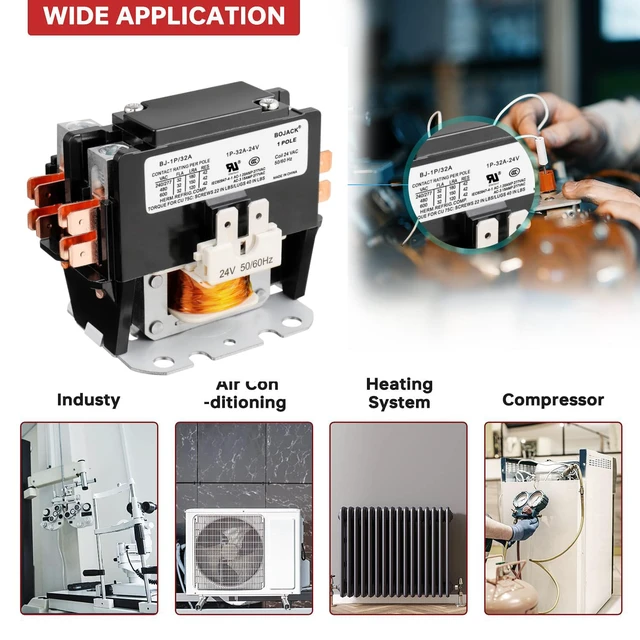 Alt view image 5 of 5 - 1 Poles FLA 32 Amp Coil 24 VAC Air Conditioner Condenser Compressor Contactor AC Definite Purpose Contactor