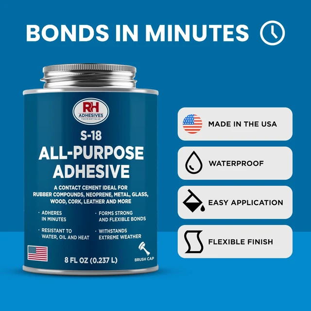 Alt view image 2 of 6 - S-18 All-Purpose Adhesive 8 oz - Contact Cement for Headliner & Upholstery Multi-surface adhesive, bonds rubber, metal, leather, felt, wood and glass, for car headliners and upholstery